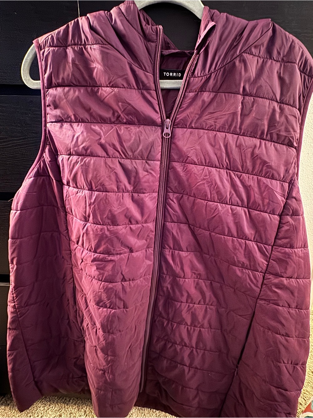 torrid Hooded Quilted Puffer Vest in Plum Purple